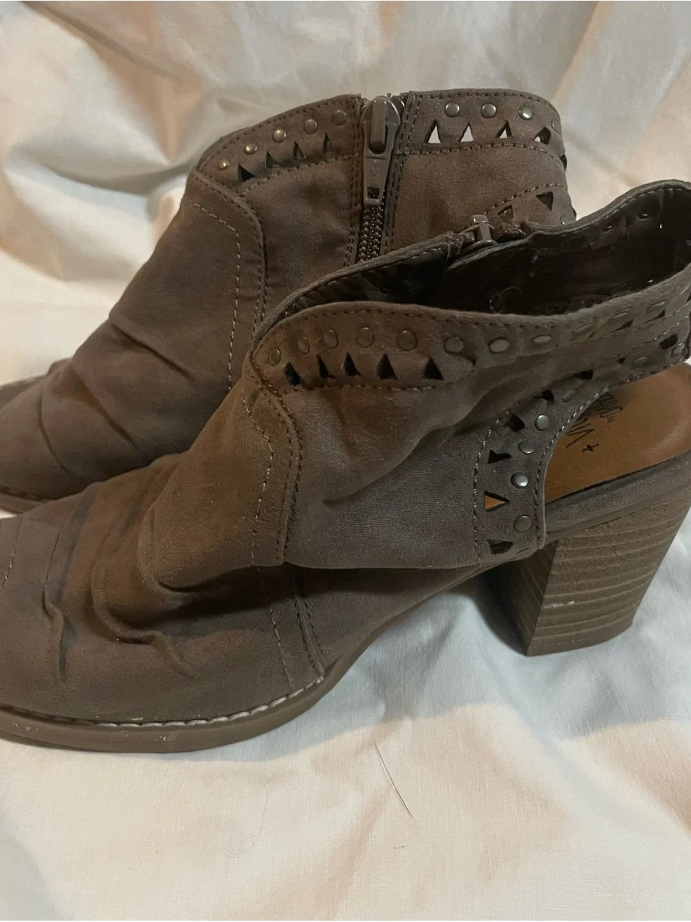 Sonoma Taupe Brown Studded Suede Ankle Booties